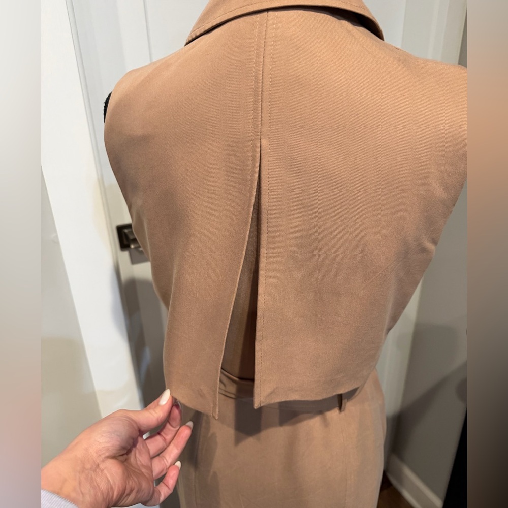 White House Black Market Tan Belted Midi Trench Coat Dress - Picture 5 of 8
